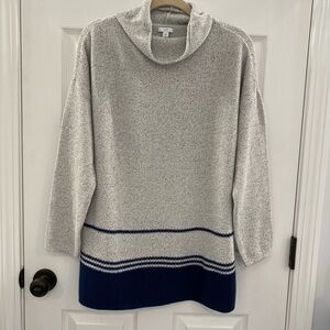 NWTs J. Jill loose fitting Gray and Navy Cowl neck sweater Size Medium
